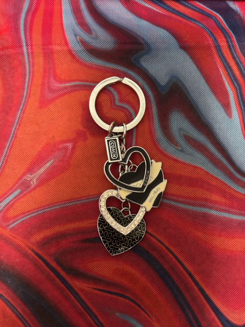 Vintage Y2K Coach Multi Heart Rhinestone Signature Charm Bag Accessory 🩶🖤🤍